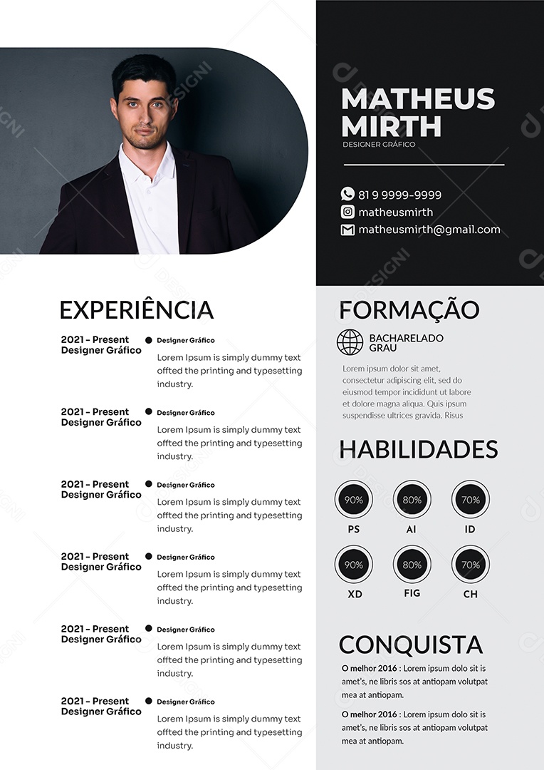 Modelo de Currículo Designer Gráfico PSD Editável