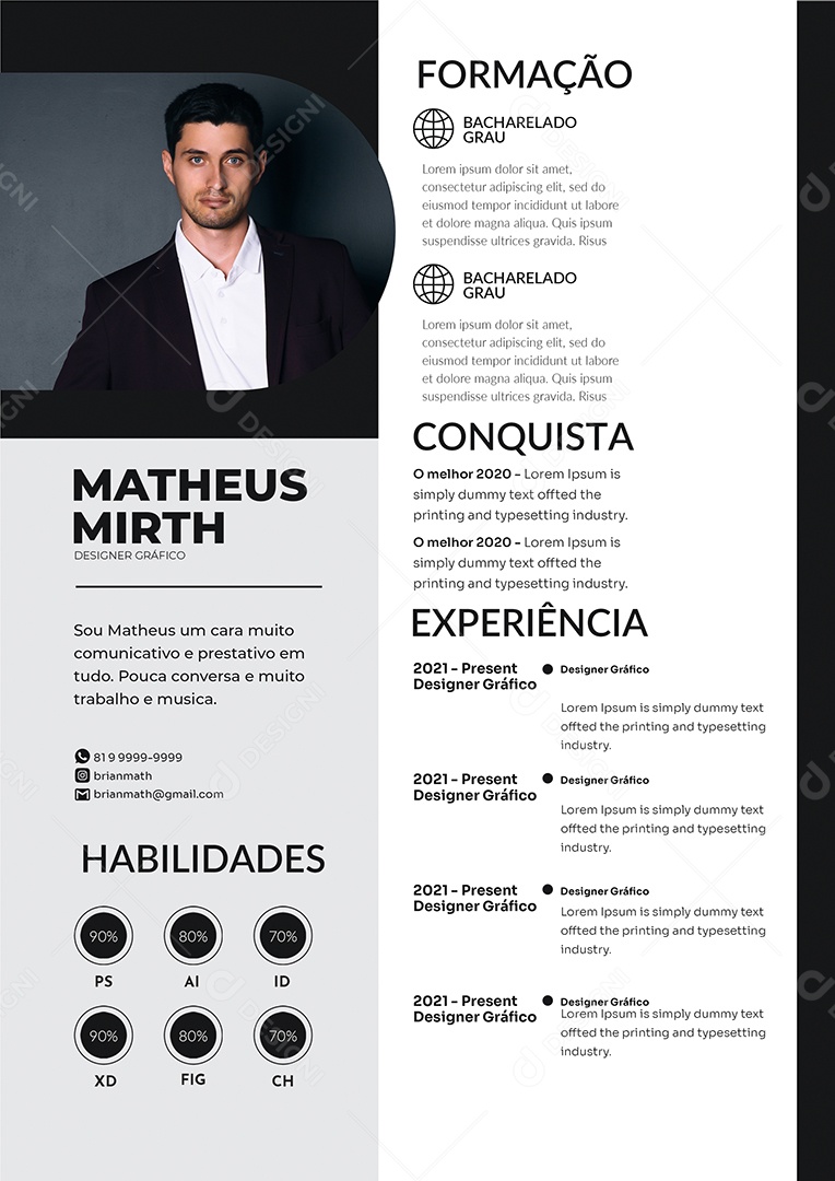 Modelo de Currículo Designer Gráfico PSD Editável