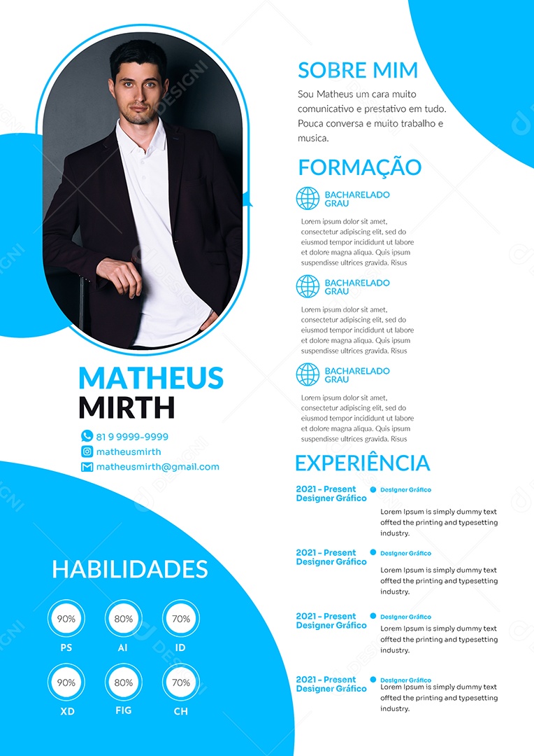 Modelo de Currículo Designer Gráfico PSD Editável