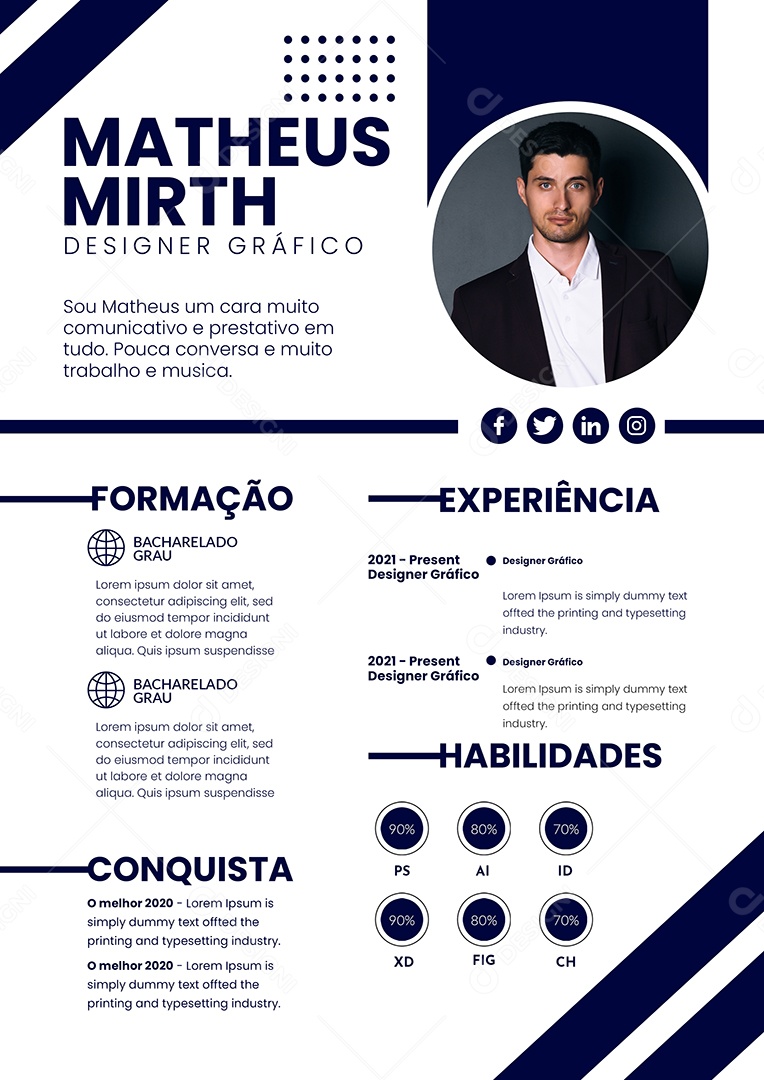 Modelo de Currículo Designer Gráfico PSD Editável