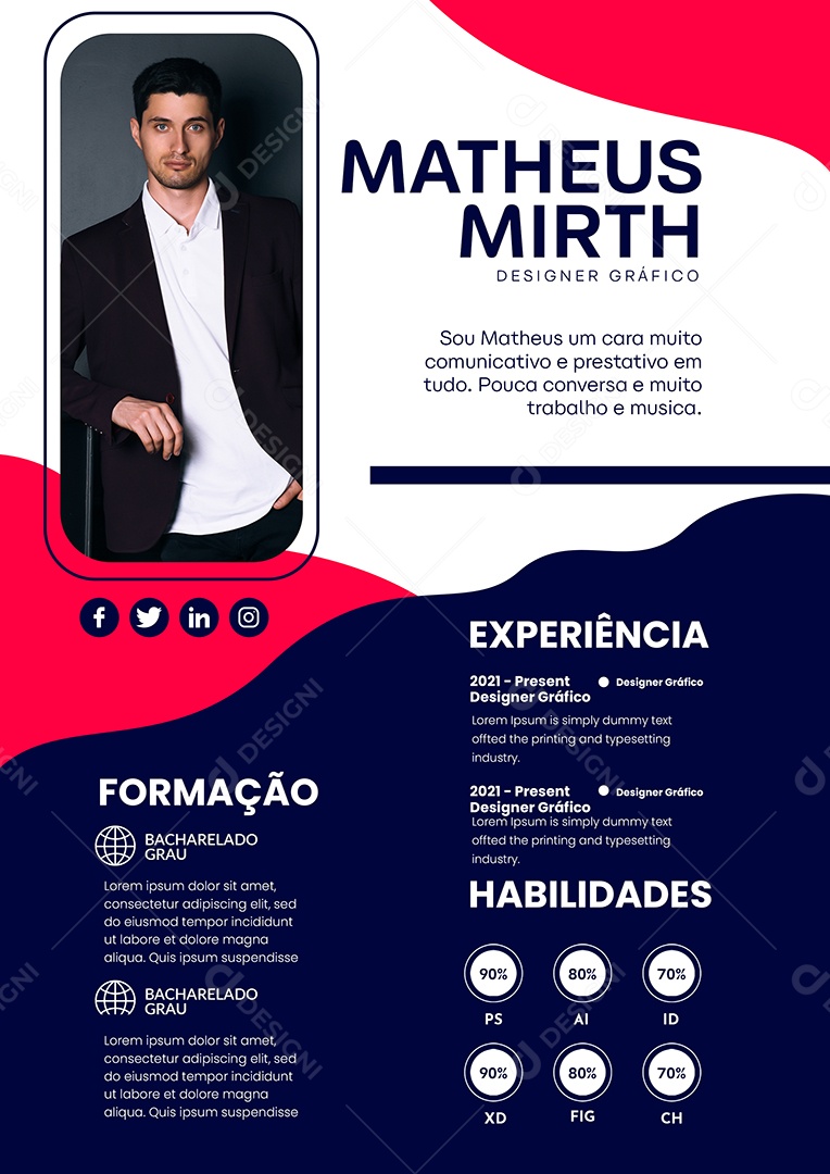 Modelo de Currículo Designer Gráfico PSD Editável