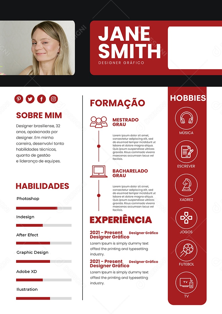 Modelo de Currículo Designer Gráfico PSD Editável