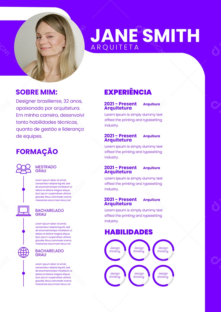 Modelo de Currículo Arquiteta PSD Editável