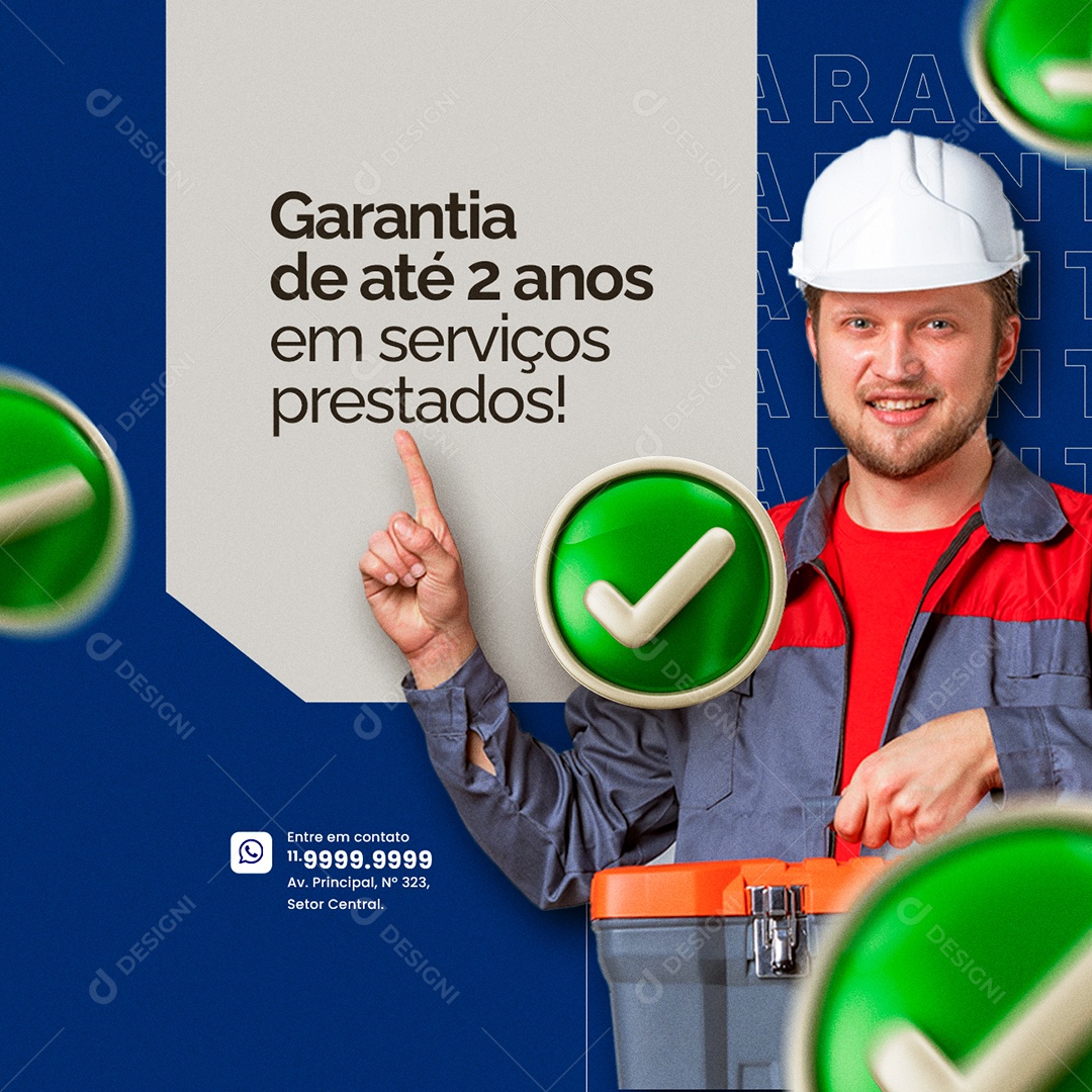 Garantia de Até 2 Anos em Serviços Prestados Vidraçaria Social Media PSD Editável