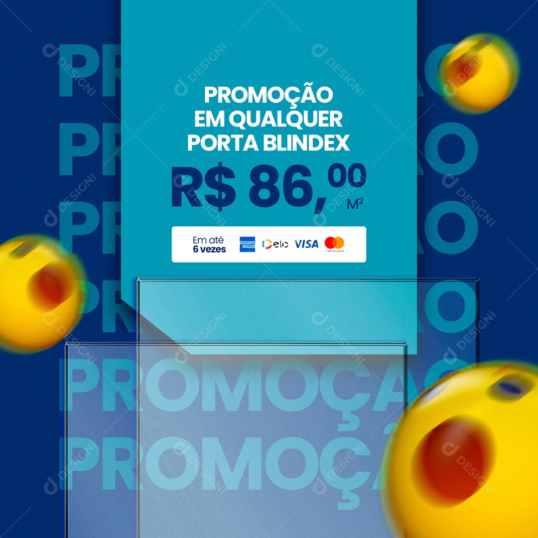 Promoção em Qualquer Porta Blindex Vidraçaria Social Media PSD Editável