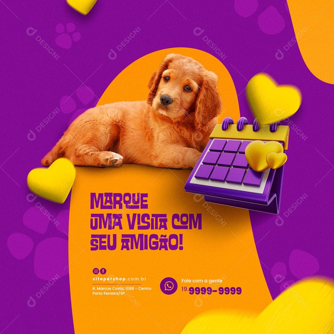 Marque uma Visita com Seu Amigão Pet Shop Social Media PSD Editável