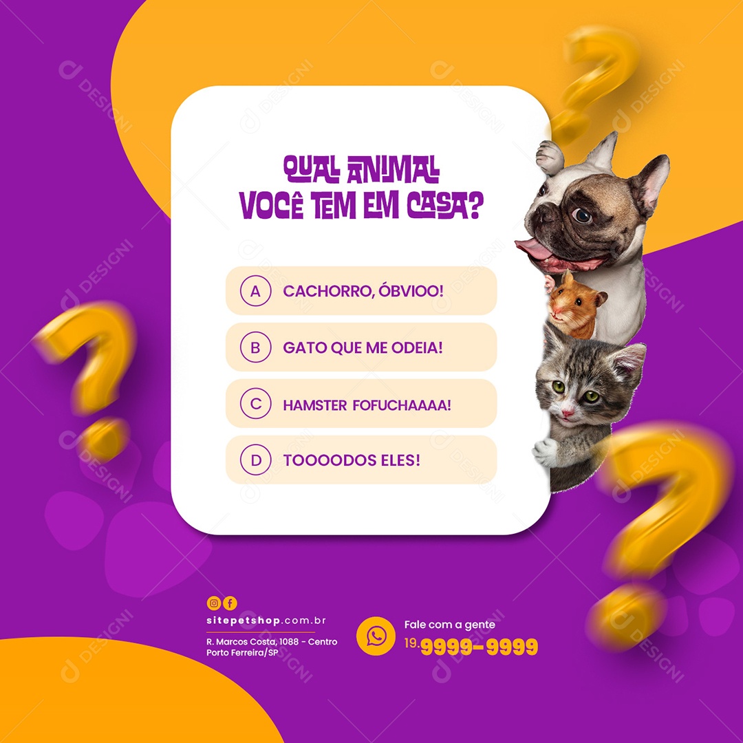 Qual Animal Você Tem em Casa Pet Shop Social Media PSD Editável