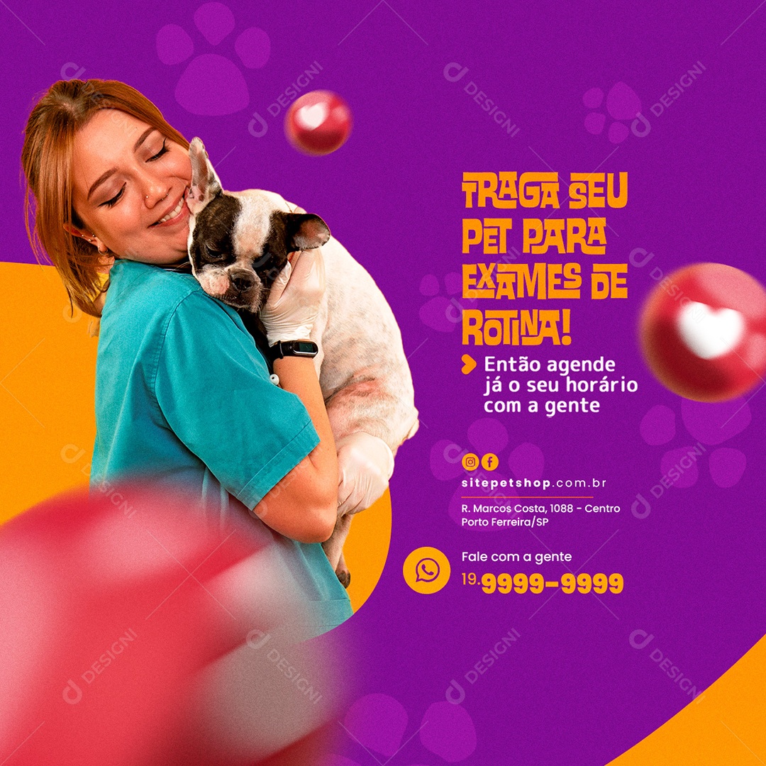 Traga seu Pet para Exames de Rotina Pet Shop Social Media PSD Editável