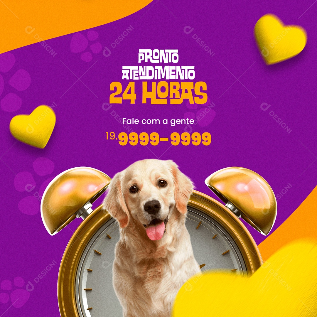Pronto Atendimento 24 Horas Pet Shop Social Media PSD Editável