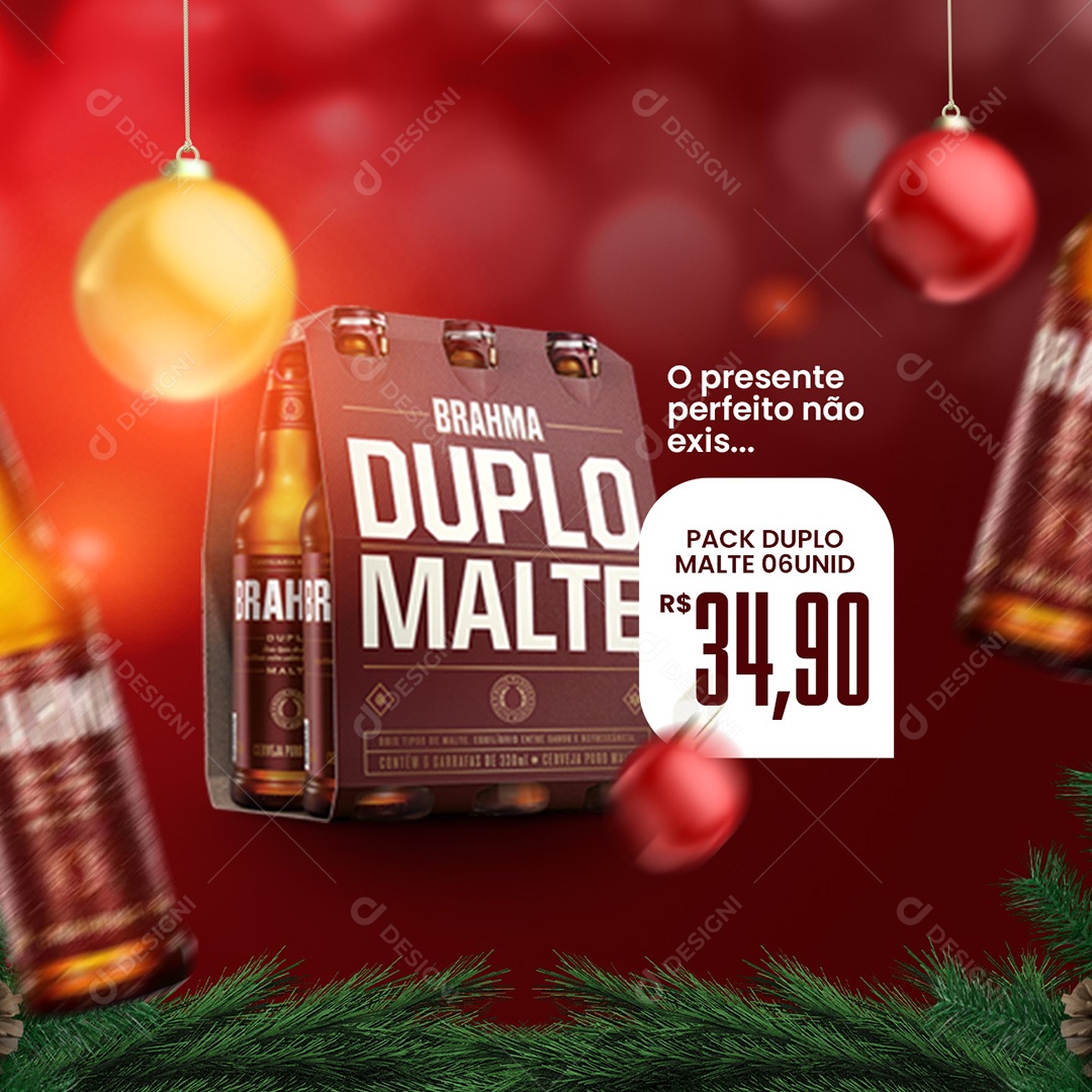 Social Media Oferta de Natal Pack Cerveja Brahma o Presente PSD Editável