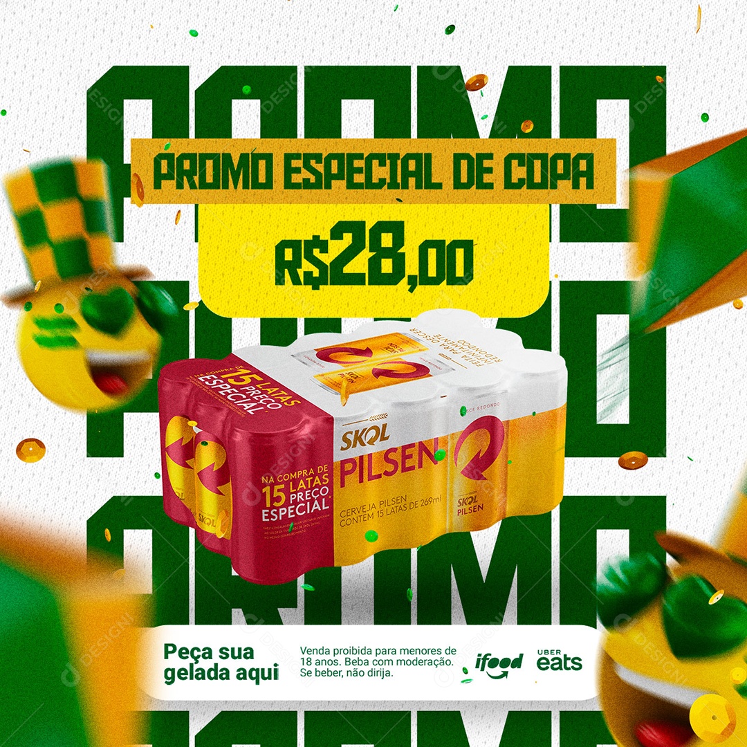 Promo Especial de Copa Pack 15 Latas Skol Cervejaria Social Media PSD Editável