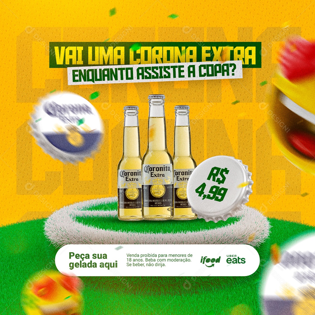 Vai Uma Corona Extra Enquanto Assiste a Copa Cervejaria Social Media PSD Editável