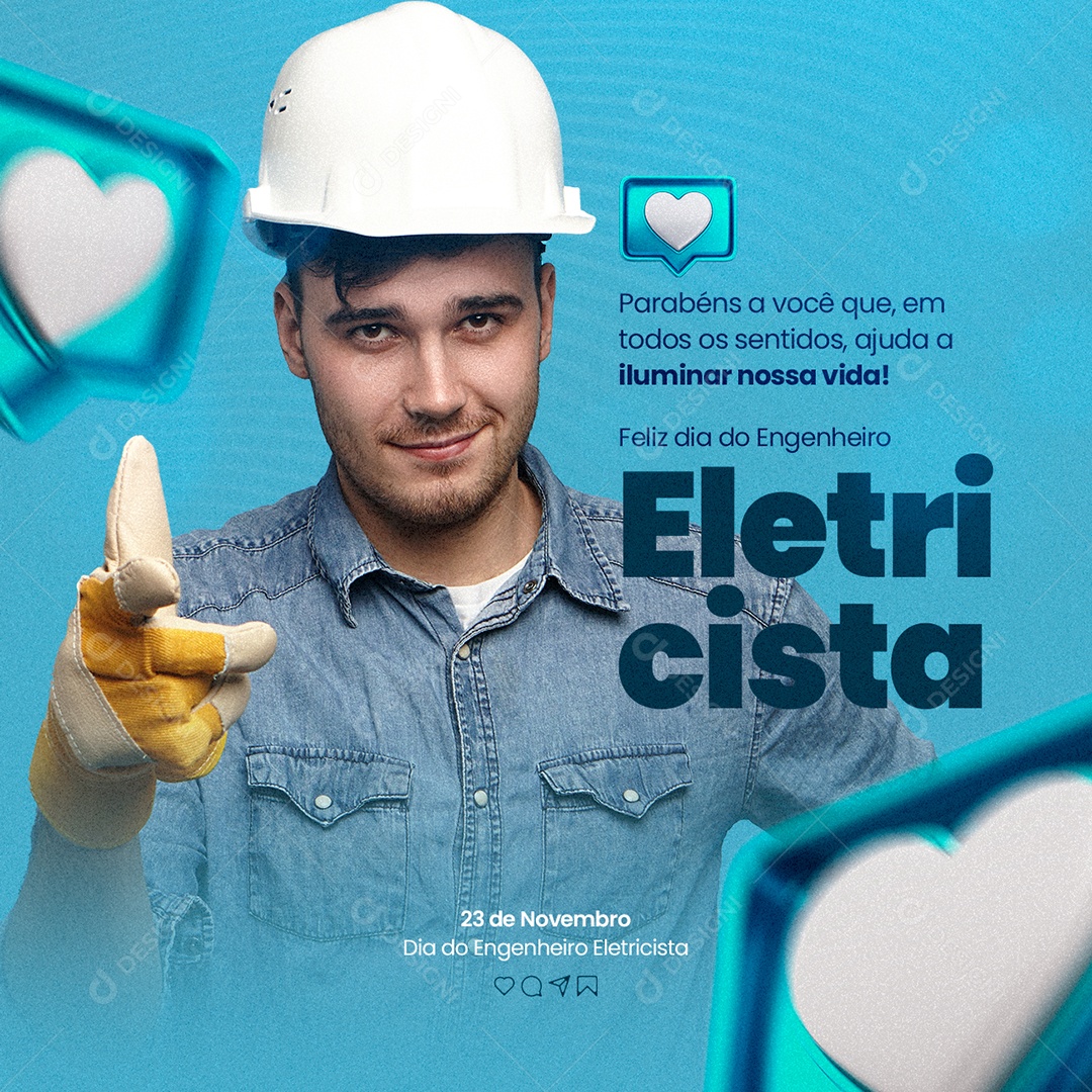 Parabéns a Você Feliz Dia do Engenheiro Eletricista Social Media PSD Editável