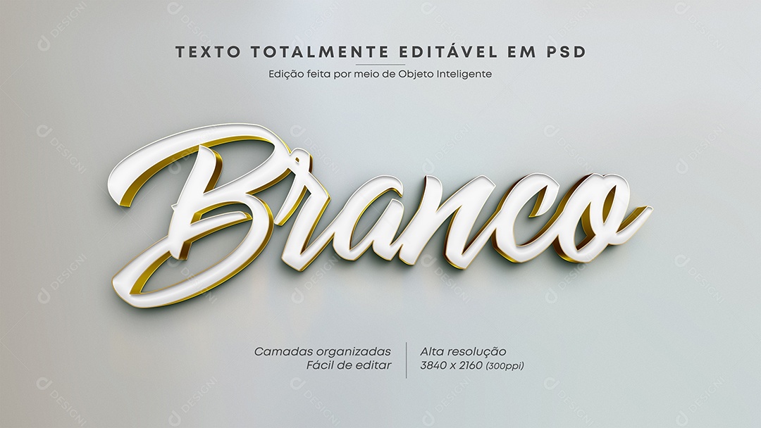 Efeito de Texto 3D Branco PSD Editável