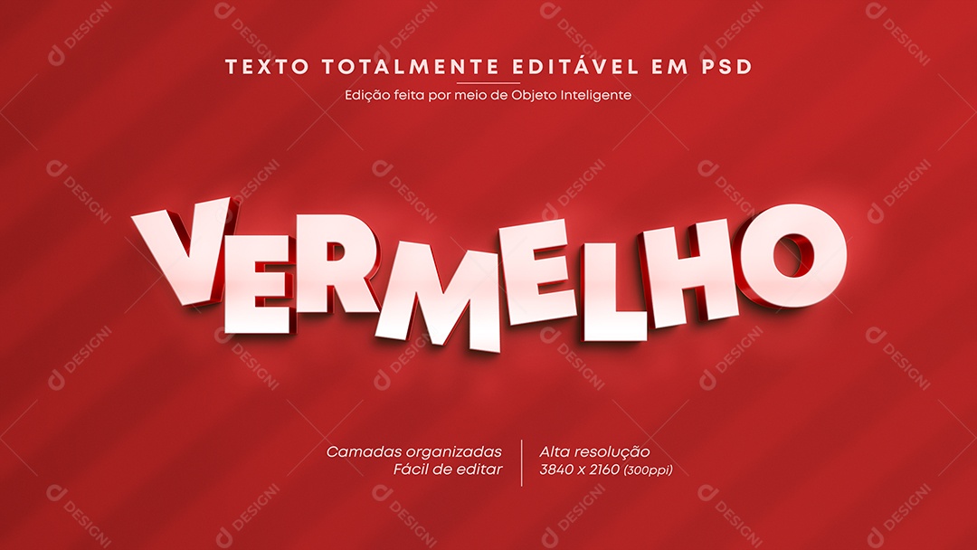 Efeito de Texto 3D Vermelho PSD Editável