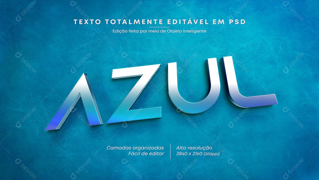 Efeito de Texto 3D Azul PSD Editável