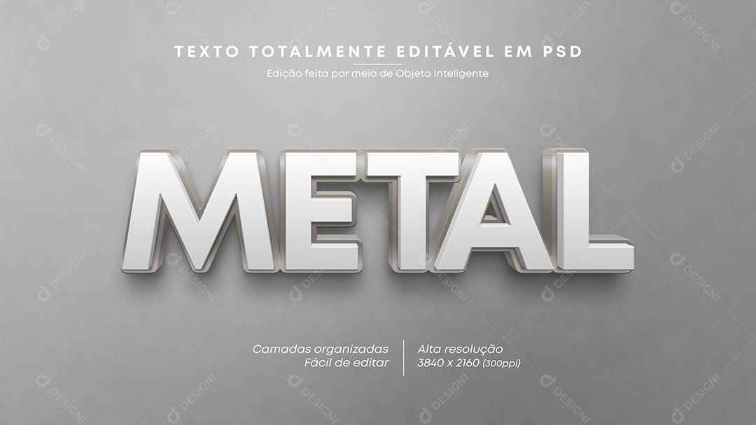Efeito de Texto 3D Metal PSD Editável