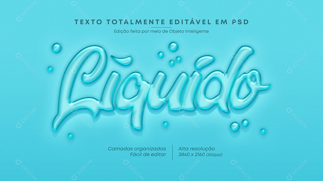 Efeito de Texto 3D Liquído PSD Editável