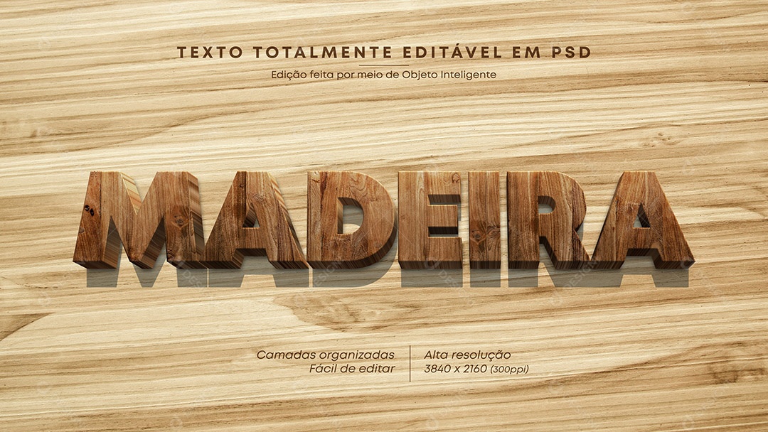 Efeito de Texto 3D Madeira PSD Editável