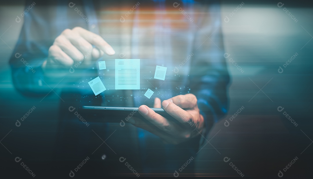 Documento digital on-line Assinatura eletrônica, escritório sem papel de gerenciamento