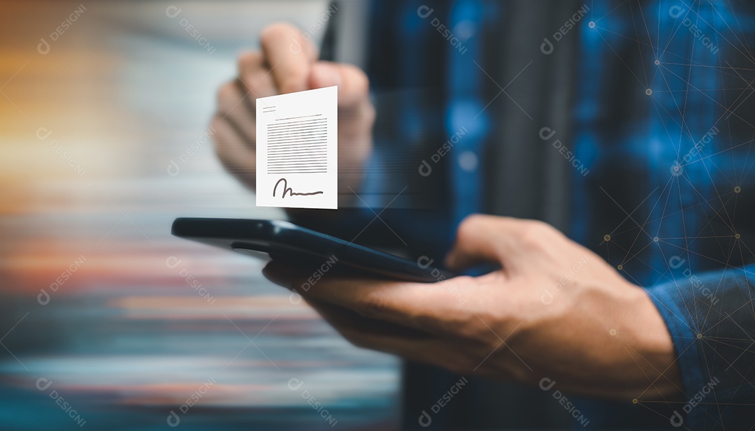 Documento digital on-line Assinatura eletrônica, escritório sem papel de gerenciamento