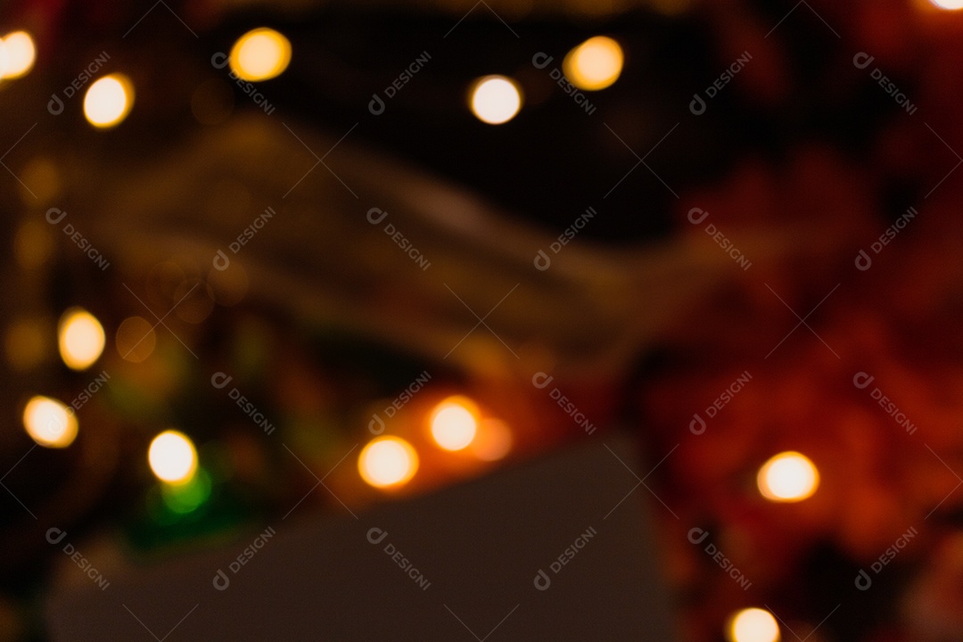 Natal turva fundo com presentes, enfeites e luzes.