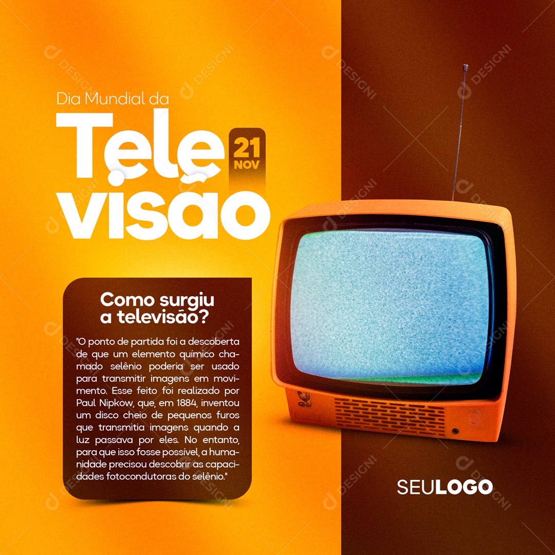 Dia Mundial da Televisão 21 de Novembro Social Media PSD Editável