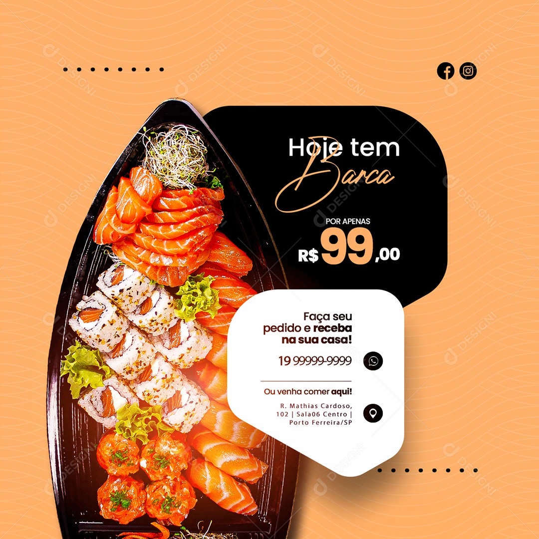 Hoje tem Barca Comida Japonesa Social Media PSD Editável