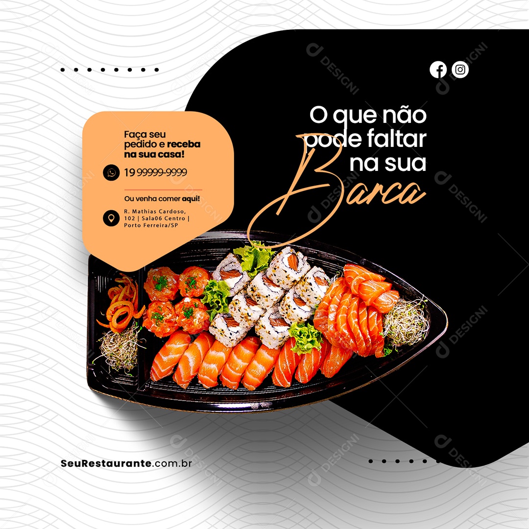 O Que não Pode Faltar na Sua Barca Comida Japonesa Social Media PSD Editável