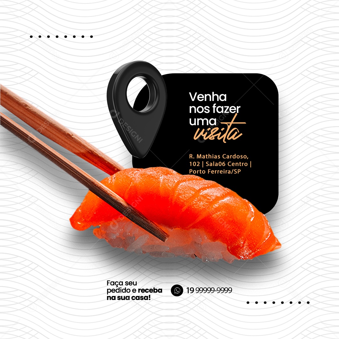 Venha nos Fazer uma Visita Comida Japonesa Social Media PSD Editável