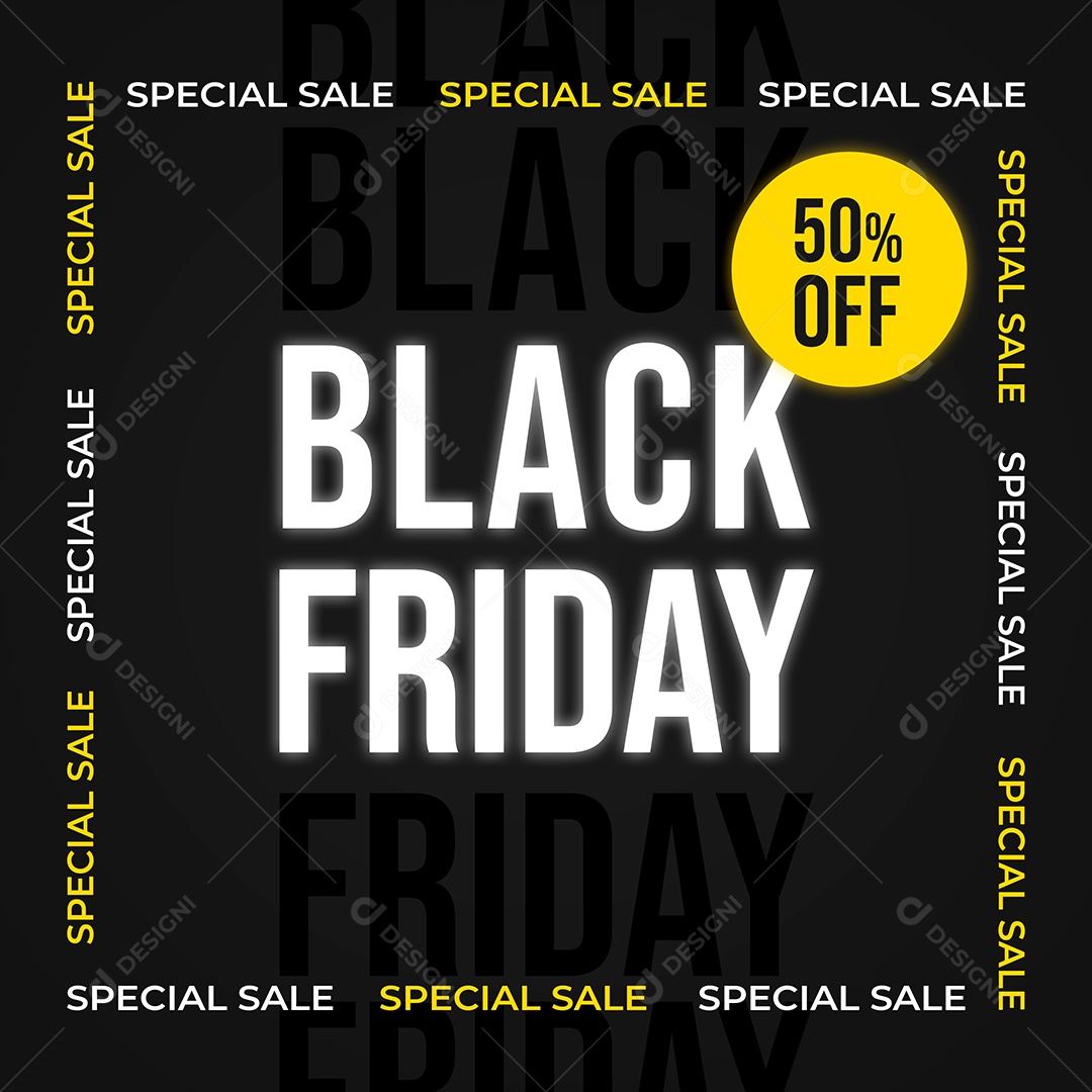 Black Friday 50% Off Venha Conferir Social Media PSD Editável