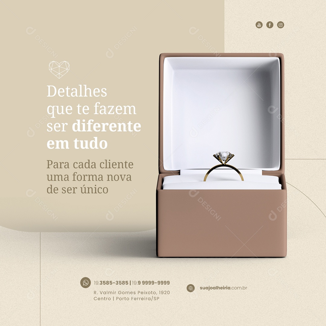 Detalhes que te Fazem ser Diferente em Tudo Joalheria Social Media PSD Editável