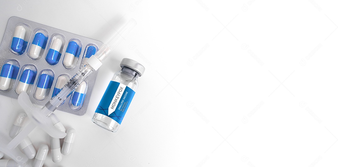 Frasco de vacina de varíola e varíola com uma seringa médica