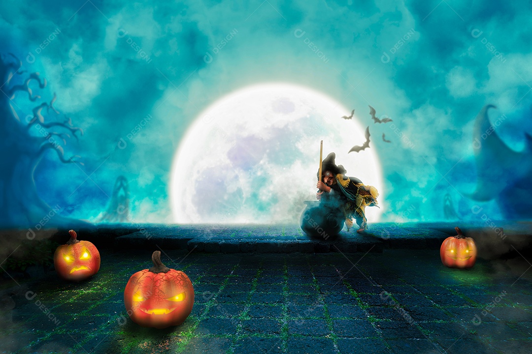 Ilustração 3D, conceito vertical do fundo do festival de Halloween