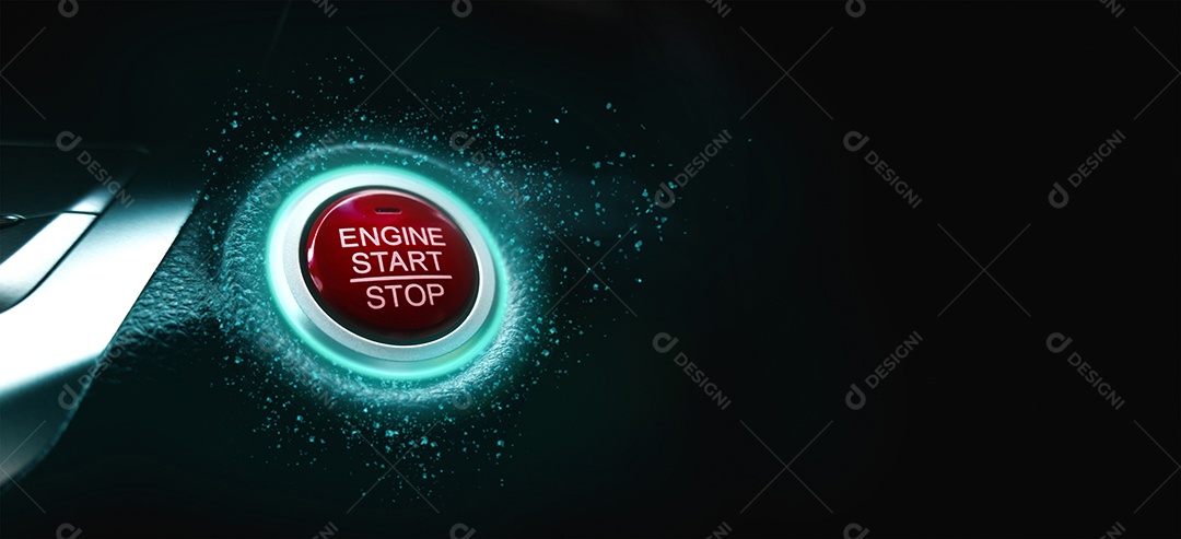Botão de parada do motor do carro elétrico é iluminado