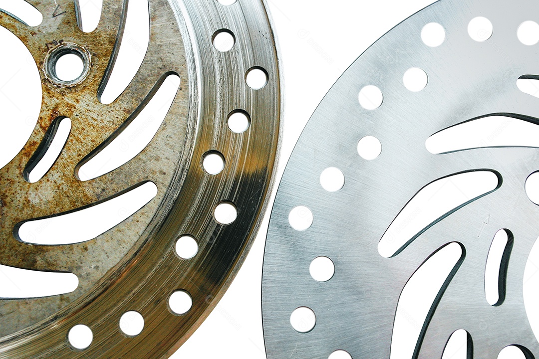 Comparação de freios a disco de motocicleta novos e antigos Freio a disco de metal