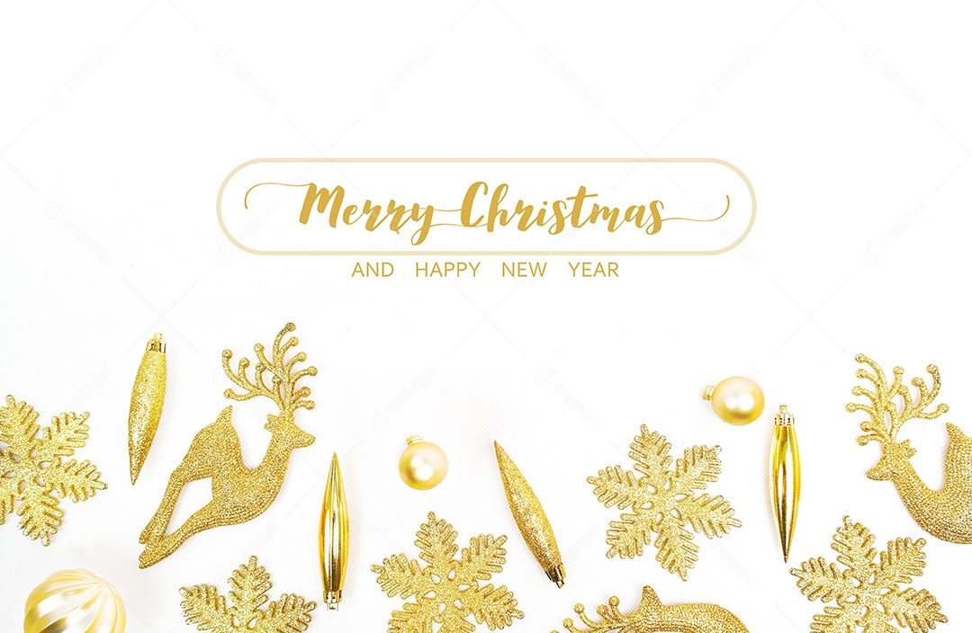 Feliz natal e feliz ano novo conceito festivo, decoração dourada