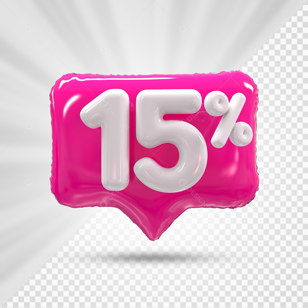 Caixa de Desconto Número 3D 15% Rosa Elemento Para Composição PSD