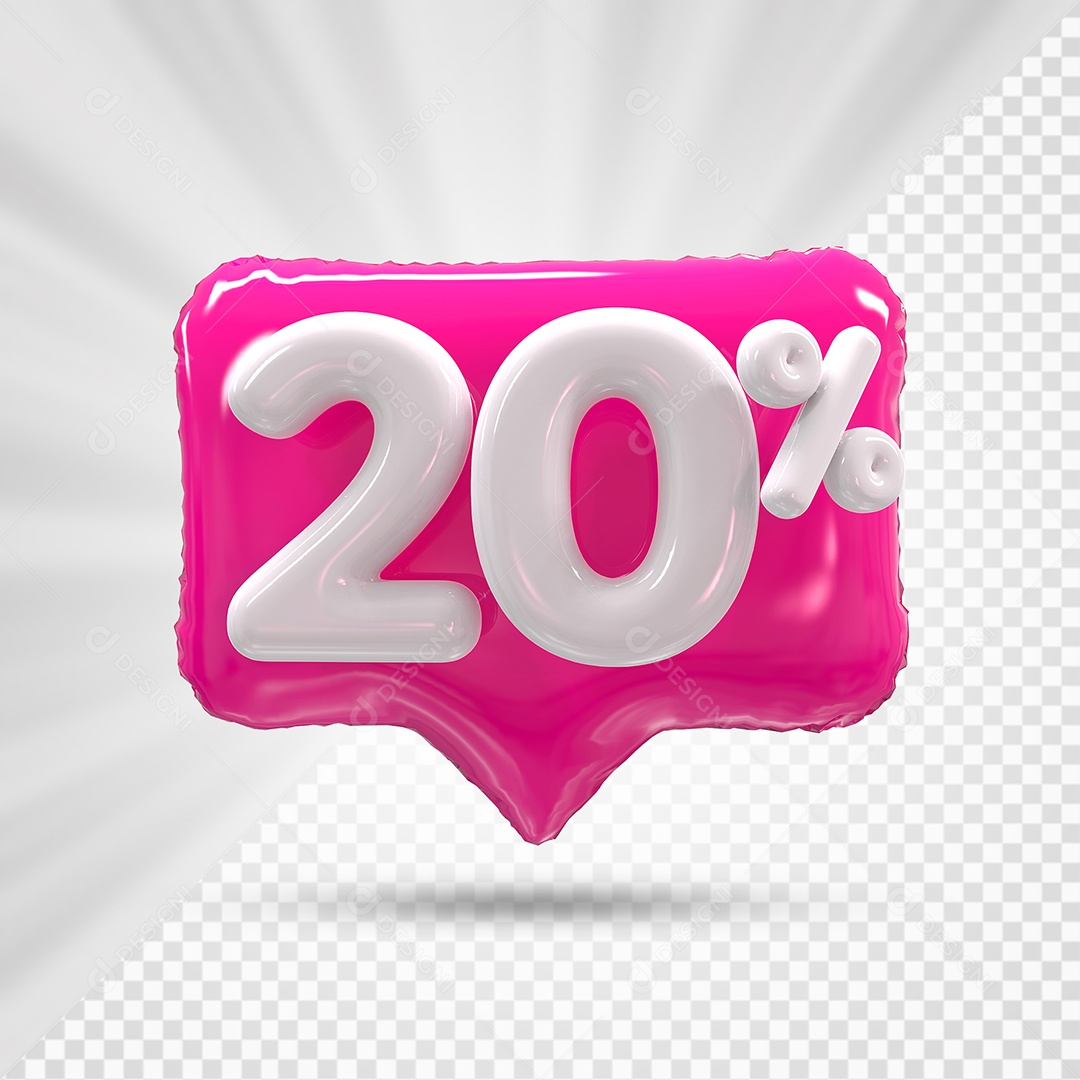 Caixa de Desconto Número 3D 20% Rosa Elemento Para Composição PSD
