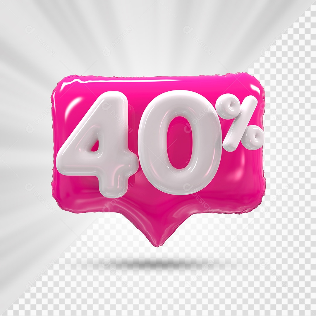 Caixa de Desconto Número 3D 40% Rosa Elemento Para Composição PSD