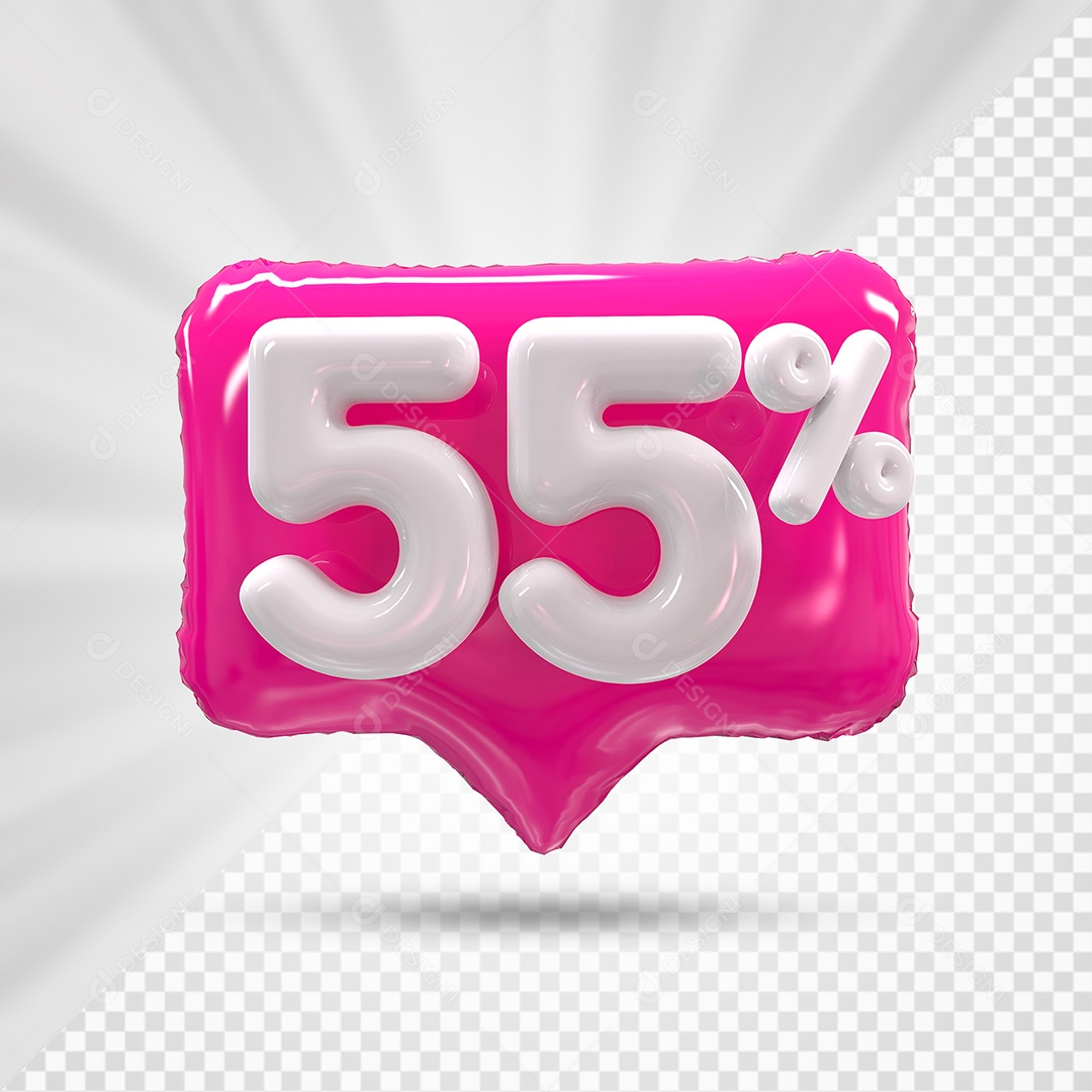 Caixa de Desconto Número 3D 55% Rosa Elemento Para Composição PSD