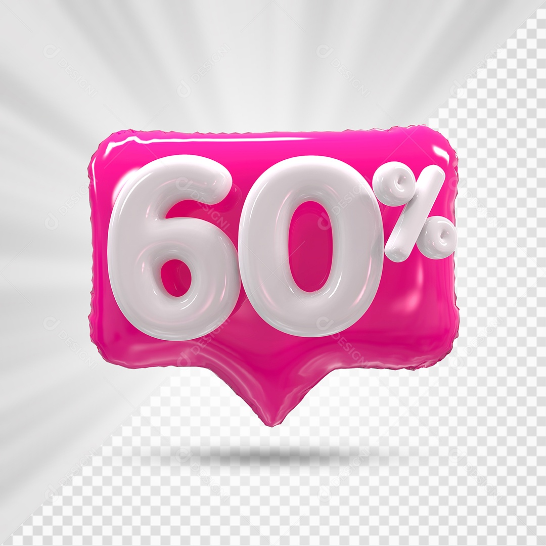 Caixa de Desconto Número 3D 60% Rosa Elemento Para Composição PSD