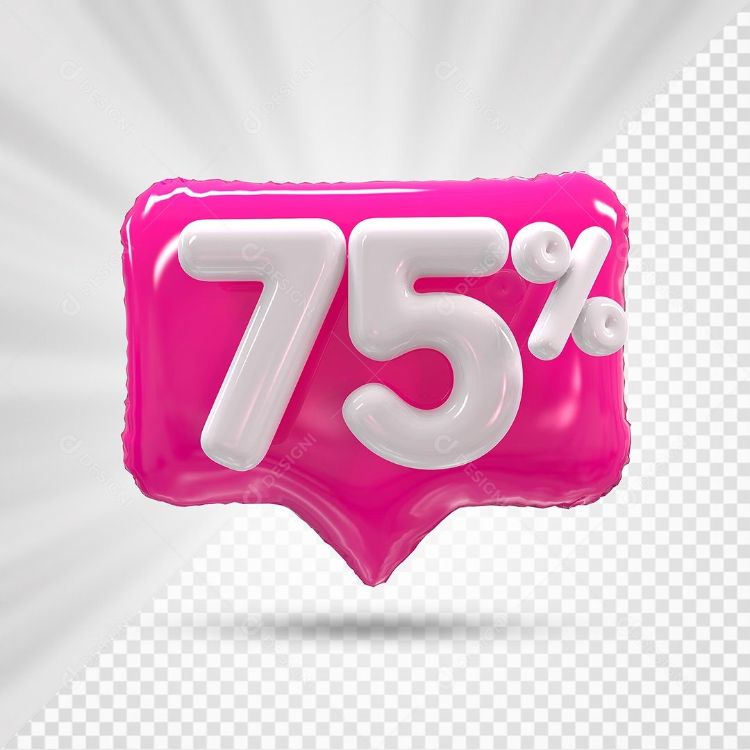 Caixa de Desconto Número 3D 75% Rosa Elemento Para Composição PSD