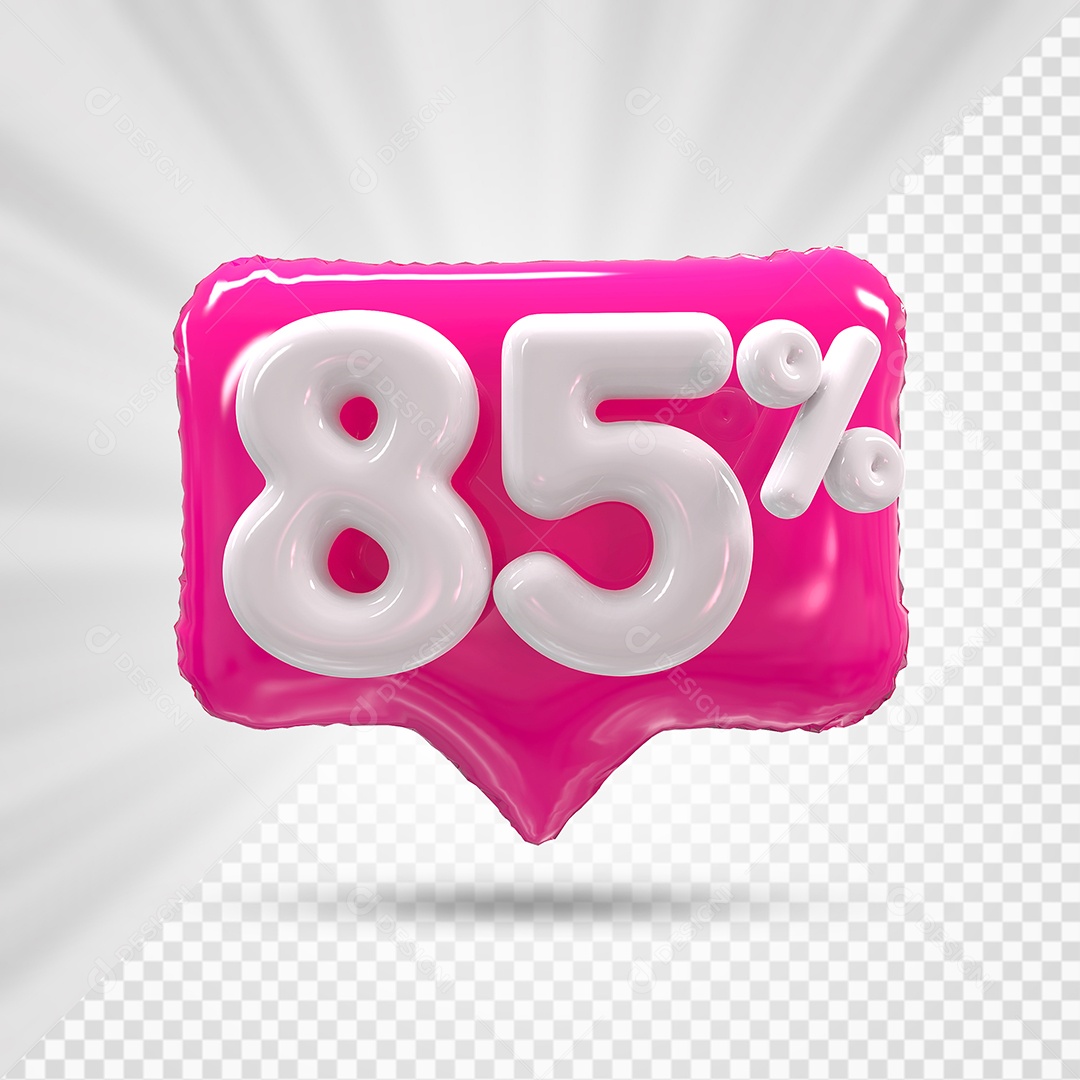 Caixa de Desconto Número 3D 85% Rosa Elemento Para Composição PSD