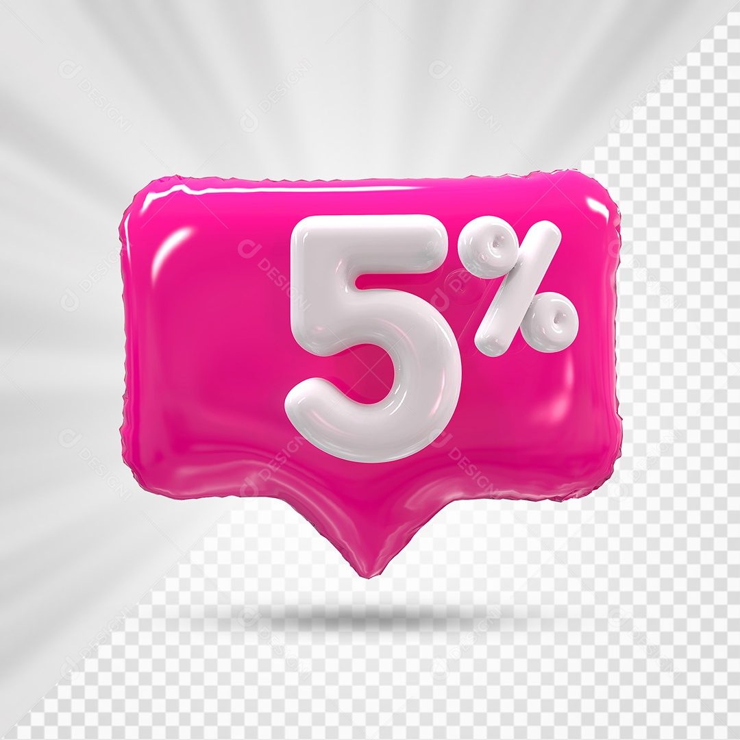 Caixa de Desconto Número 3D 5% Rosa Elemento Para Composição PSD