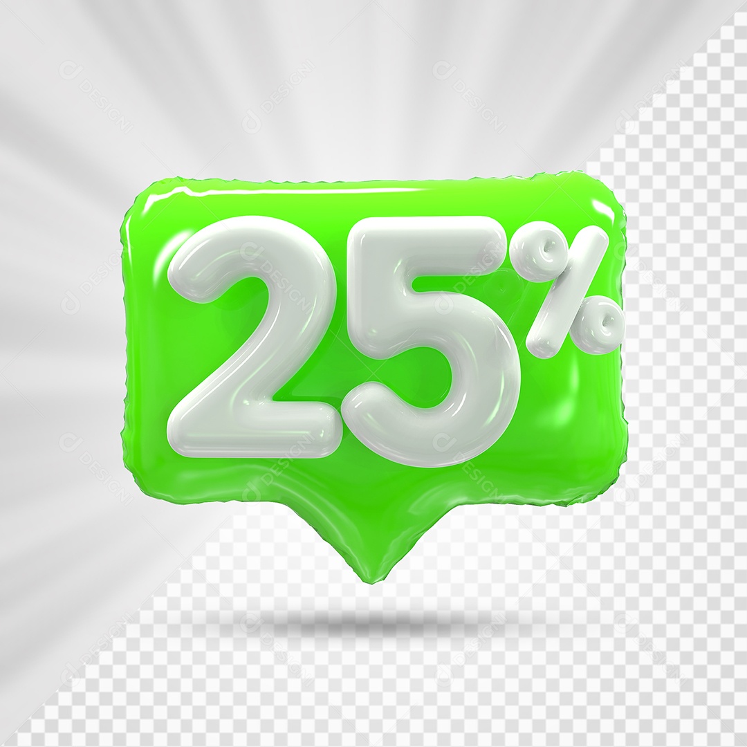 Caixa de Desconto Número 3D 25% Verde Elemento Para Composição PSD
