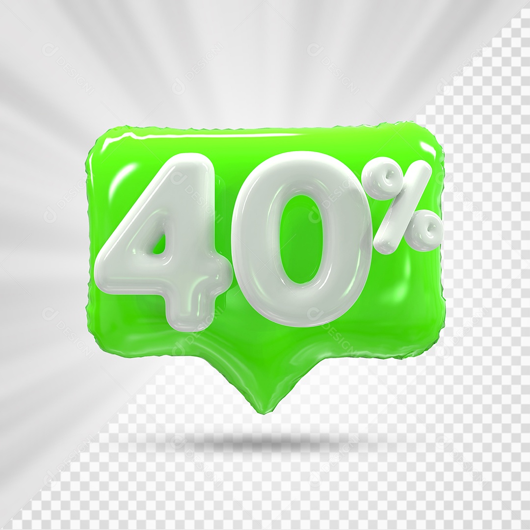 Caixa de Desconto Número 3D 40% Verde Elemento Para Composição PSD