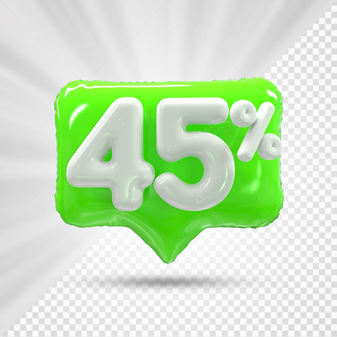 Caixa de Desconto Número 3D 45% Verde Elemento Para Composição PSD