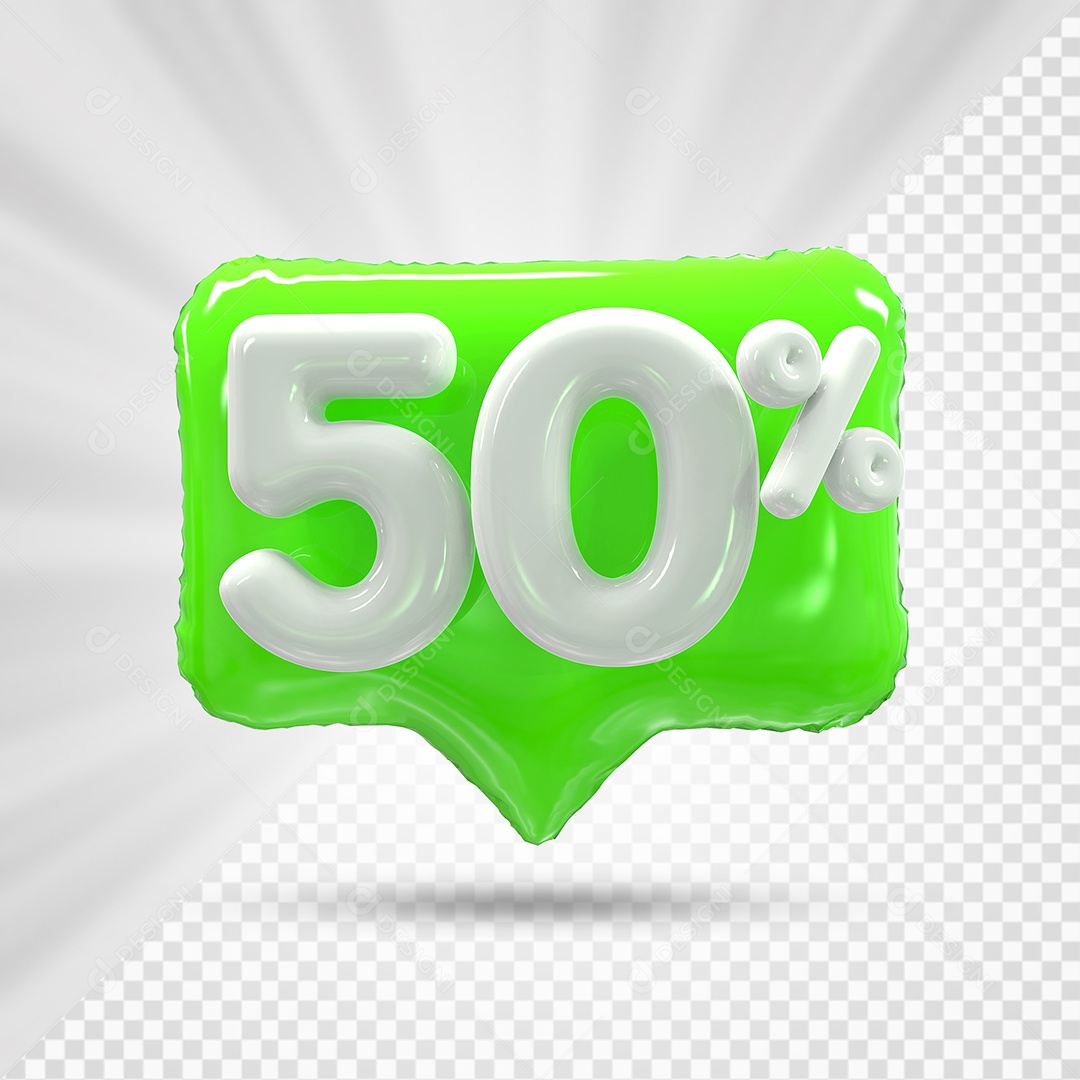 Caixa de Desconto Número 3D 50% Verde Elemento Para Composição PSD