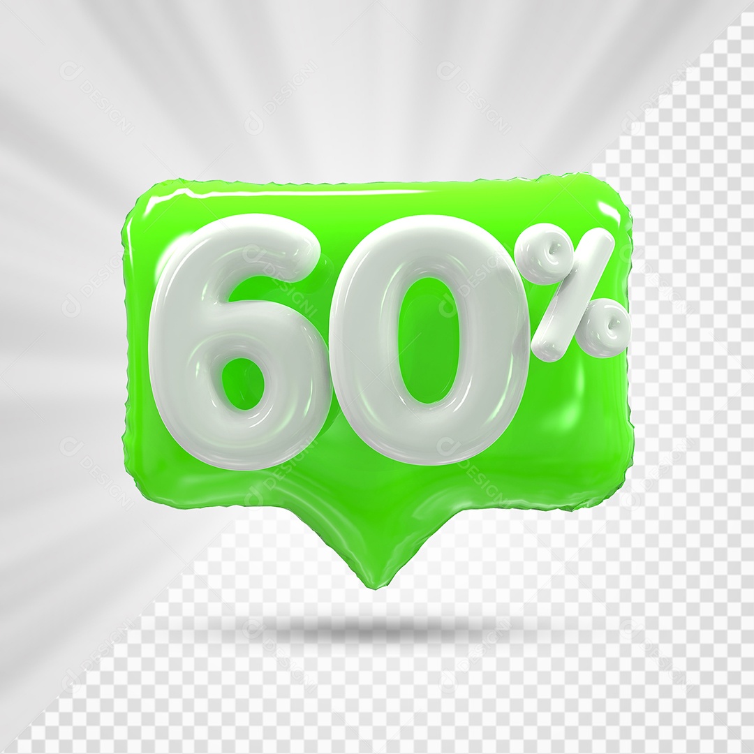 Caixa de Desconto Número 3D 60% Verde Elemento Para Composição PSD